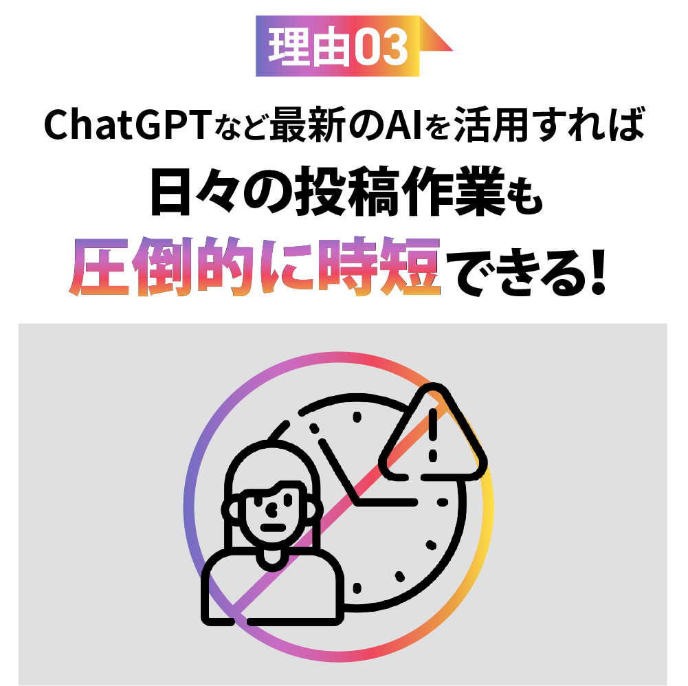 理由03 ChatGPTなど最新のAIを活用すれば 日々の投稿作業も圧倒的に短縮できる！
